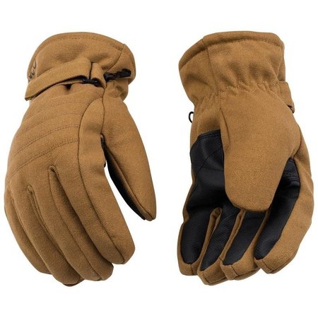 KINCO Ski Gloves, M, Wing Thumb, HookandLoop Cuff, Canvas, Brown 1170-M